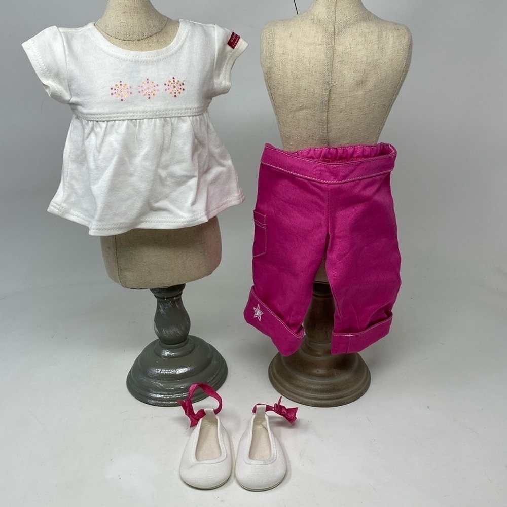 American Girl Outfit White Top Pink Pants and White Shoes